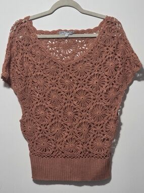 paper doll Crochet Floral Openwork Sweater Top - Rust
